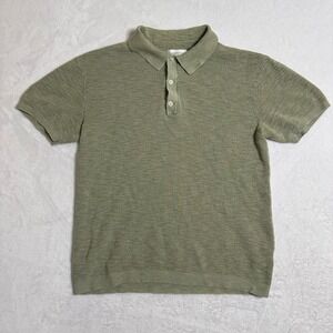 American Eagle Men's Small Sage Green Waffle Knit Sweater Polo Shirt Old Money